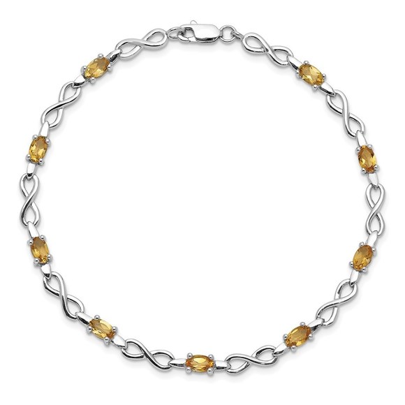 925 Sterling Silver Citrine (November Birthstone) Bracelet 7 mm x 3 mm - Picture 4 of 4